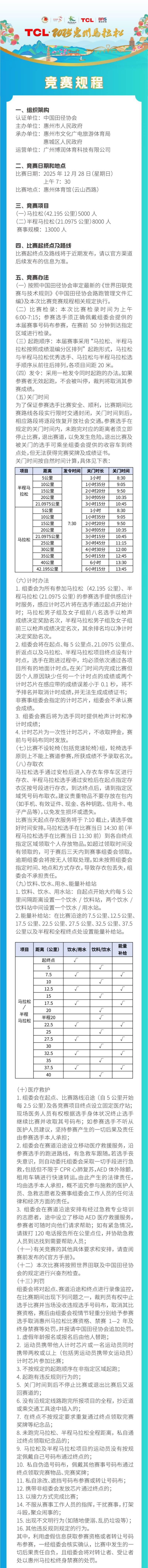 TCL·2025惠州馬拉松競賽規(guī)程