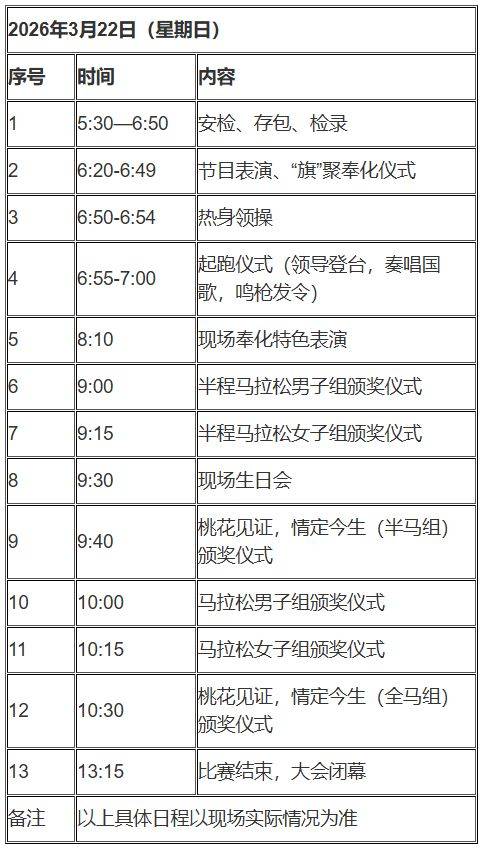 2026年奉化馬拉松比賽日程安排表 2026年奉化馬拉松比賽日程安排表